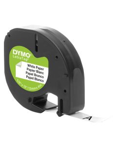 Dymo originální páska do tiskárny štítků, Dymo, 59421, S0721510, černý tisk/bílý podklad, 4m, 12mm, LetraTag papírová páska