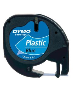 Dymo originální páska do tiskárny štítků, Dymo, S0721650, černý tisk/modrý podklad, 4m, 12mm, LetraTag plastová páska