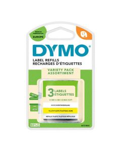 Dymo originální páska do tiskárny štítků, Dymo, 91241, S0721800, černý tisk/bílý/žlutý/stříbrný podklad, 4m, 12mm, 3ks