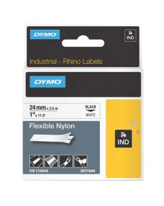 Dymo originální páska do tiskárny štítků, Dymo, 1734524, S0773840, černý tisk/bílý podklad, 3.5m, 24mm, RHINO nylonová flexibilní