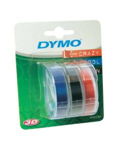 Dymo originální páska do tiskárny štítků, Dymo, S0847750, bílý tisk/černý, modrý, červený podklad, 3m, 9mm, 1 blistr/3 ks, 3D