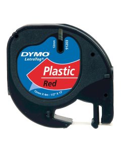 Dymo originální páska do tiskárny štítků, Dymo, 91203, S0721630, černý tisk/červený podklad, 4m, 12mm, LetraTag plastová páska