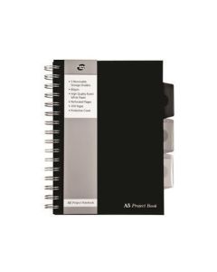 Blok "Black project book", A5, černá, linkovaný, 125 listů, spirálová vazba, PUKKA PAD