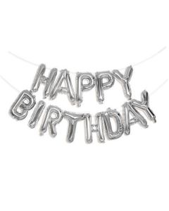 Balónek "Happy Birthday", stříbrná, 40 cm, PUKKA PAD PTY066