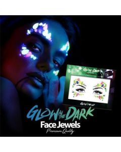 Sada šperků na obličej "Glow in the dark", neonové barvy, samolepicí, fluorescenční v UV světle