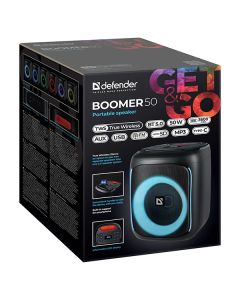Defender reproduktor BOOMER 50, Li-Ion, 1.1, 50W, černý, regulace hlasitosti, LED podsvícení, BT 5.0, TWS, 90Hz-20KHz