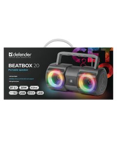 Defender reproduktor BEATBOX 20, Li-Ion, 2.0, 20W, černý, regulace hlasitosti, přenosný, LED podsvícení, s integr. baterií, 80Hz~2