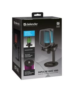 Defender, streamovací mikrofon, IMPULSE GMC 600, ovládání hlasitosti, černý, RGB podsvícený