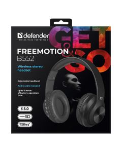 Defender FreeMotion B552 sluchátka s mikrofonem, bezdrátová, černá, 2.0, 40 mm měniče typ USB