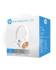 HP DHH-1206 White sluchátka s mikrofonem, drátová, bílo-zlatá, klasická typ 3,5mm jack