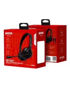 Marvo HP1001 sluchátka s mikrofonem, drátová, černá, 2 x 3.5 mm Jack