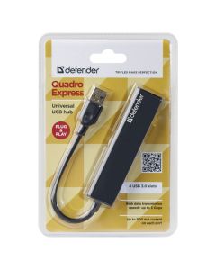 USB (3.0) HUB 4-port, Quadro Express, černý, Defender, kompaktní