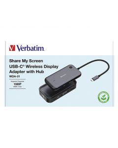 Bezdrátový adaptér USB-C s rozbočovačem WDA-01 Share My Screen 1080p 32146, černý, délka kabelu 15cm, Verbatim