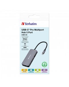 USB (3.2) hub 5-port, 32150, šedá, délka kabelu 15cm, Verbatim, 1x USB C, 2x USB A, 1x HDMI