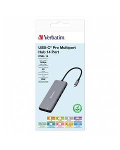 USB (3.2) hub 14-port, 32154, šedý, délka kabelu 15cm, Verbatim, 2x USB C, 5x USB A, 2x HDMI, čtečka SD/micro SD