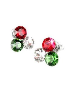 Náušnice, s červeno-bílo-zeleným SWAROVSKI krystalem, 11 mm, ART CRYSTELLA 1800XHR020