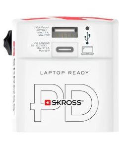 Cestovní adaptér, bílá, 1x USB-A / 1x USB-C PD, 65W, kabel USB-C, SKROSS 1.302333