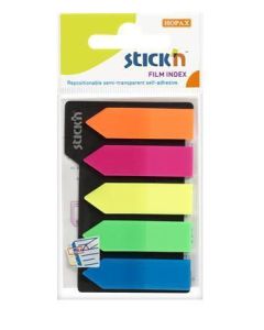 Samolepicí záložky, mix neonový barev, šipka, 42 x 12 mm, 5x 25 listů, plast, STICK N 21143