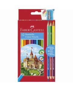 Barevné pastelky, 12 barev + 3 oboustranné, šestihranné, FABER-CASTELL