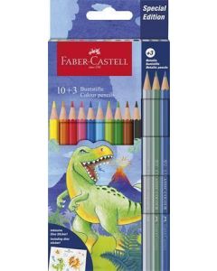 Pastelky "Dinosaurus", 10 barev + 3 metalické barvy, šestihranné, FABER-CASTELL 111213