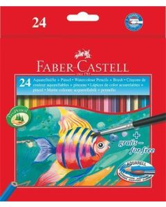 Akvarelové pastelky, se štětcem, 24 barev, šestihranné, FABER-CASTELL