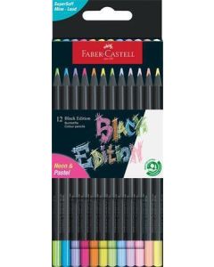 Barevné pastelky "Black Edition", 12 pastelových/neonových barev, trojhranné, FABER-CASTELL 116410