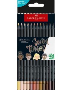 Barevné pastelky "Black Edition", 12 tělových barev, trojhranné, FABER-CASTELL 116414