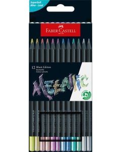 Barevné pastelky "Black Edition", 12 metalických barev, trojhranné, FABER-CASTELL 116415