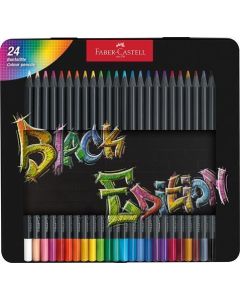 Barevné pastelky "Black Edition", 24 barev, trojhranné, kovová krabička, FABER-CASTELL 116425