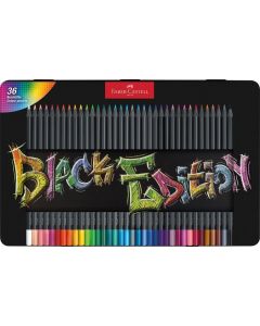 Barevné pastelky "Black Edition", 36 barev, trojhranné, kovová krabička, FABER-CASTELL 116437