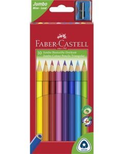 Barevné pastelky "Jumbo" + ořezávátko, 10 barev, šestihranné, FABER-CASTELL