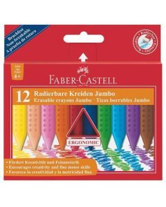 Voskovky "Jumbo Grip", 12 barev, mazatelné, FABER-CASTELL