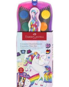 Vodové barvy "Unicorn", růžová, 12 barev, 1x bílá temperová barva + nálepky,  FABER-CASTELL 125035