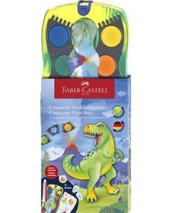 Vodové barvy "Dinosaurus", žlutá-zelená, 12 barev, 1x bílá temperová barva+nálepky, FABER-CASTELL