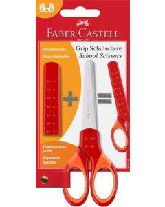 Nůžky Grip, červená, školní, 13,5 cm, s krytem, FABER-CASTELL 181550