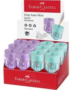 Ořezávátko "GRIP Auto Mini", displej/24 ks, pastelové barvy, 1 otvor, se zásobníkem, FABER-CASTELL