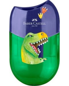 Ořezávátko "Dinosaurus", displej/10 ks, modro-zelená, 2 otvory, se zásobníkem, FABER-CASTELL