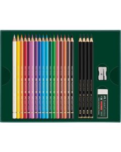 Barevné pastelky "Polychromos & Pitt Graphite Matt", 17 barev, 23 ks, sada, FABER-CASTELL 210052