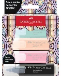 Zvýrazňovač "Glassy", 3 různé pastelové barvy + černá, FABER-CASTELL 254694