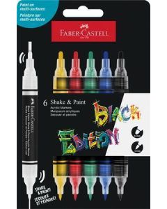 Akrylový popisovač "Shake&Paint", 6 různých barev, 1,0/3,0 mm, oboustranný, FABER-CASTELL 285507