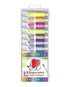 Temperové barvy "Ježek", metalické a neonové barvy, 12 ks, ICO