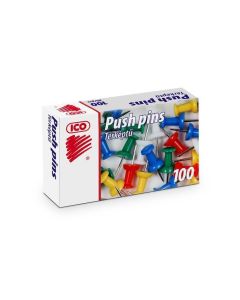Připínáčky, mix barev, kulatá hlavička, 100ks, ICO