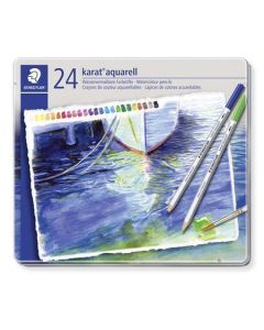 Akvarelové pastelky "Karat", sada, kovová krabička, 24 barev, STAEDTLER