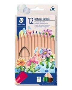 Barevné pastelky "Noris natural jumbo 1280N", 12 barev, trojhranné, JUMBO, STAEDTLER 1280N C12