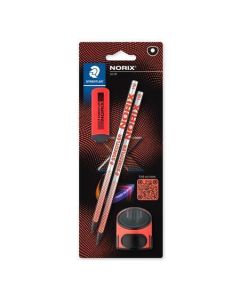 Grafitová tužka "Norix 181", korálová, HB, 2ks, sada s ořezávátkem a pryží, STAEDTLER 181 SBK2-2