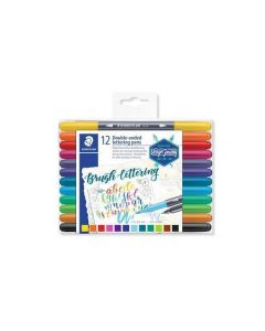 Štětcové fixy "Brush letter Duo", sada, 12 barev, 0,5-0,8/1,0-6,0 mm, oboustranné, STAEDTLER 3004 TB