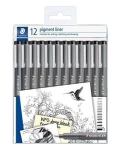 Liner "Pigment liner 308", černá, sada, 12 šířek stopy, STAEDTLER 308-9 TB12