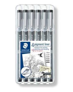 Linery "Pigment Liner", černá, sada 6ks, STAEDTLER