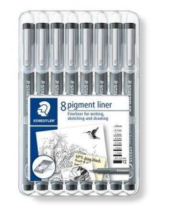 Liner "Pigment Liner 308", černá, sada, 8 šířek stopy, STAEDTLER 308 SB8
