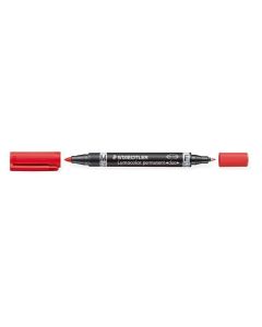Permanentní popisovač "Lumocolor 348 Duo", červená, kuželový hrot, F/M, oboustranný, STAEDTLER
